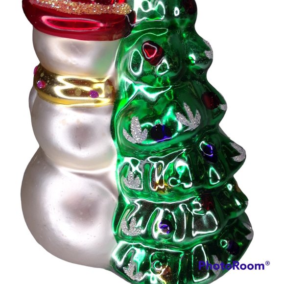 Vintage Unique Treasures Glass Snowman with Christmas Tree Ornament - Picture 4 of 5